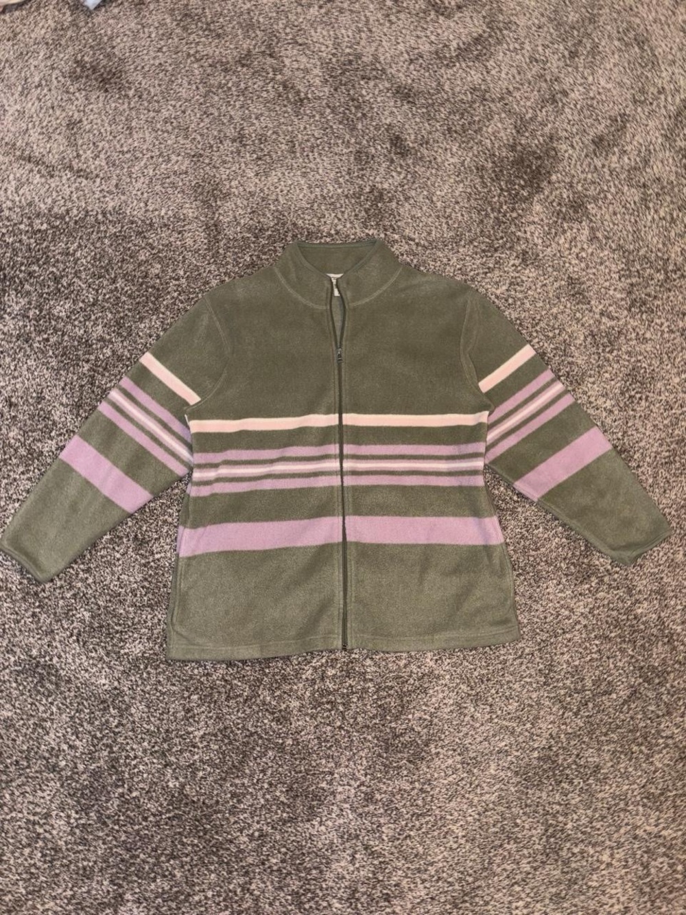 Vintage Green and Pink Striped Fleece Zip Up Jacket